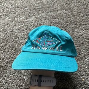 Vintage 80s/90s Teal Blue Hawaii Embroidered Snapback Hat
